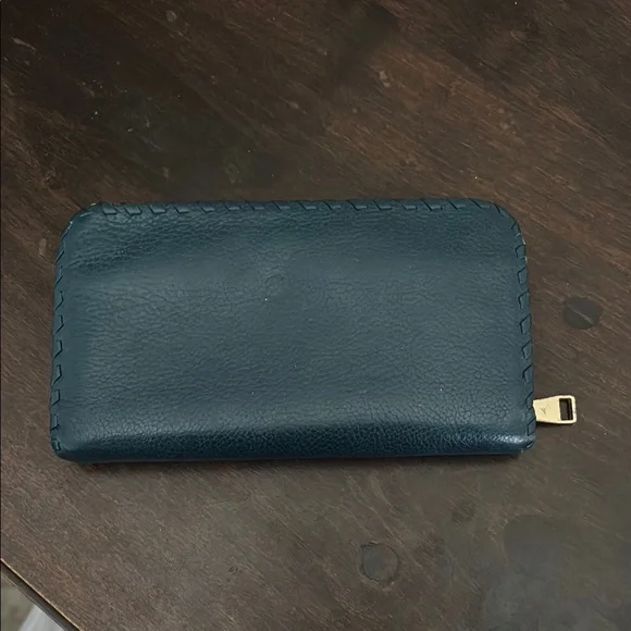 Tory Burch Teal Leather Marion Whipstitch Long Continental Zip Wallet - Picture 3 of 8